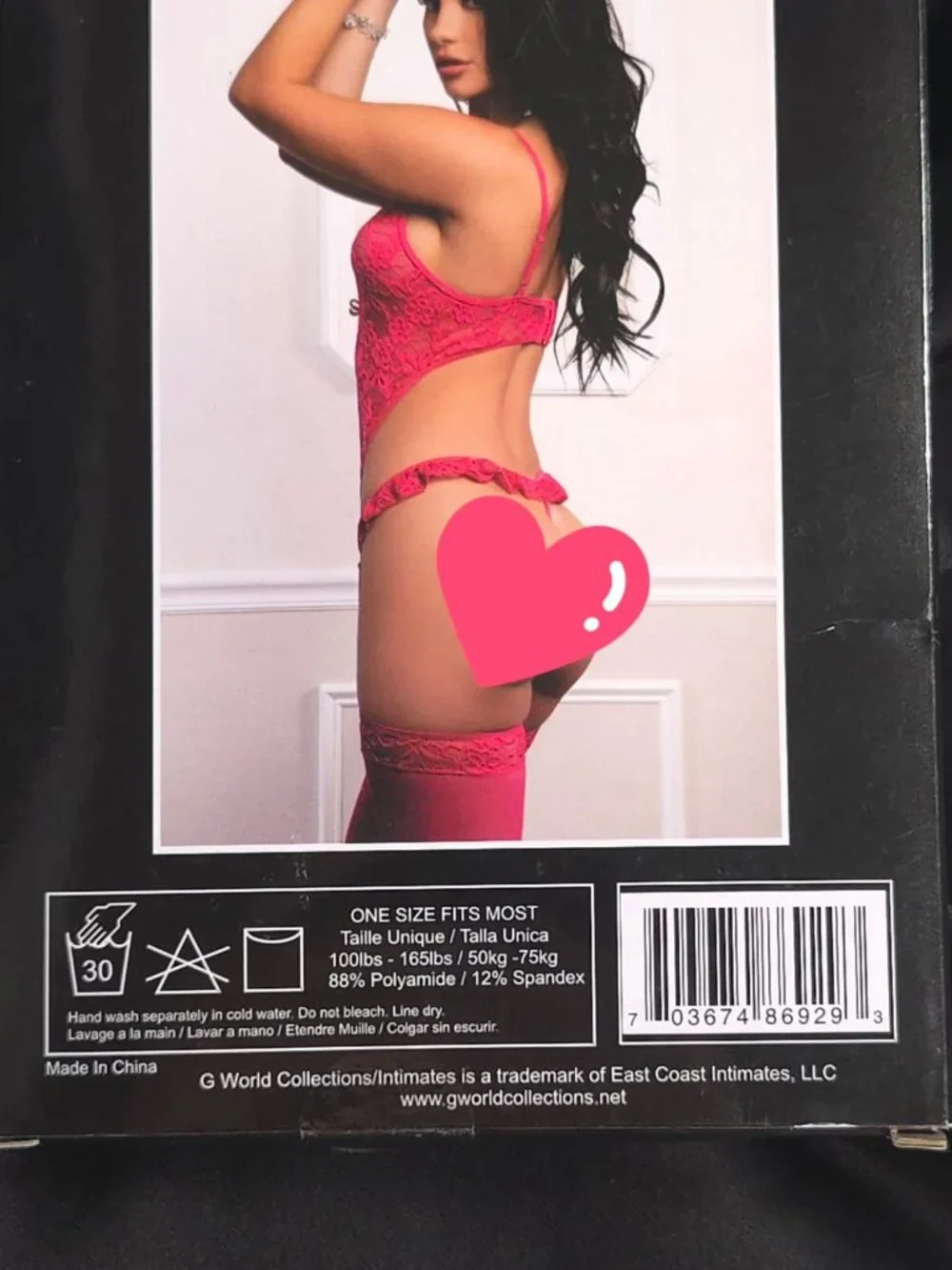 G World Intimates OH2453 Pink Lace Garter Top Thong Stockings 3pc Set OS